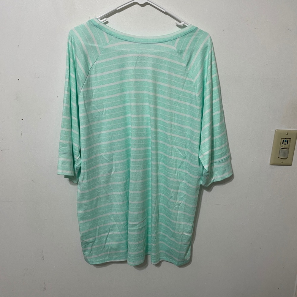 Cuddl Duds Womens 2X Pajama Set Mint Green White Striped‎ Top Pants Loungewear